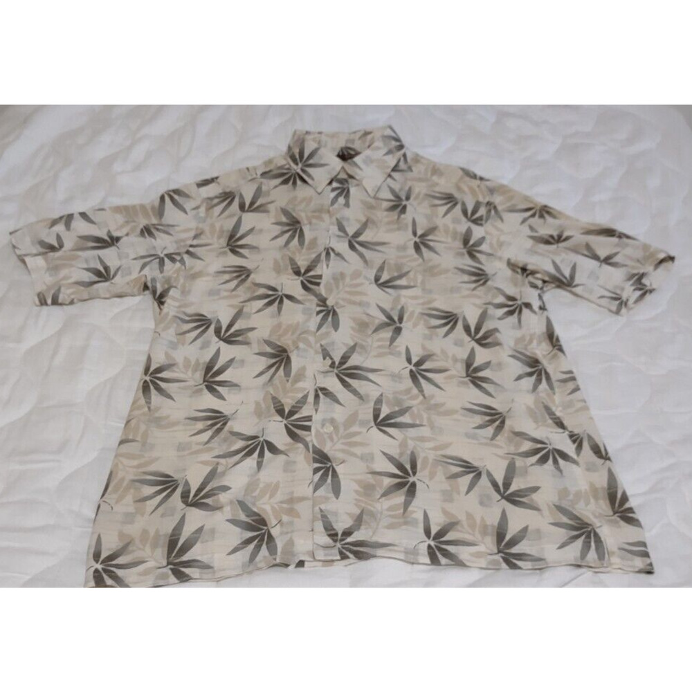 METRO CONCEPTS Mens Large Green & Tan Rayon Floral Hawaiian Shirt